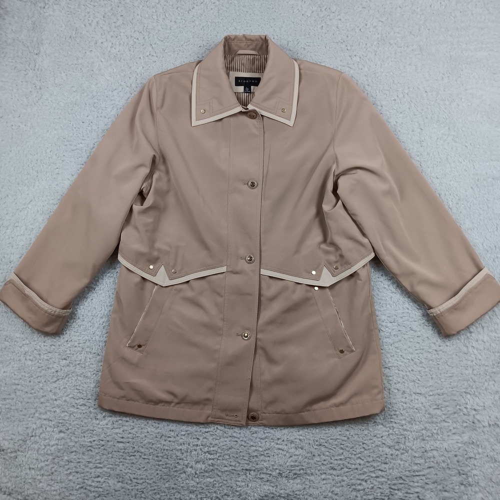 Braetan Jacket Utility Woman L Beige Oyster Contrast Trim Button Front 34488